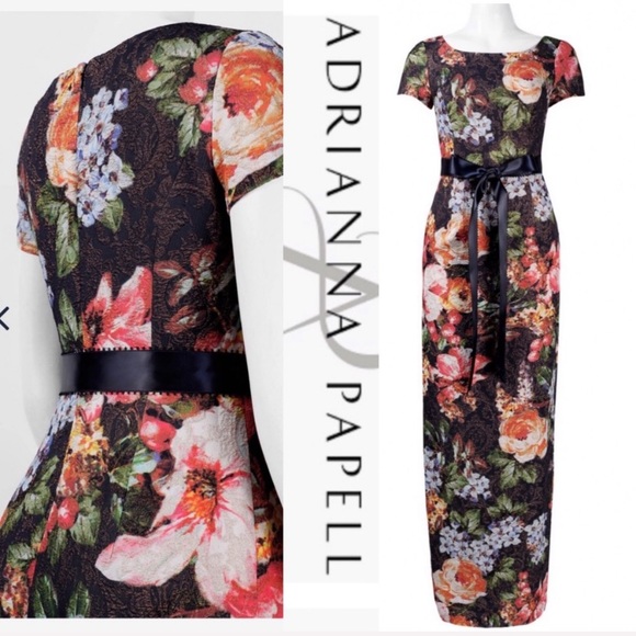 Adrianna-Papell floral short sleeves long gown - Picture 4 of 11